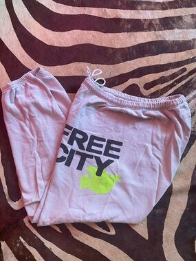 FREE CITY grey Sweatpants with Neon Green Duck Graphic